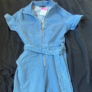 Blue Denim Skinny Jumpsuit - Size Large